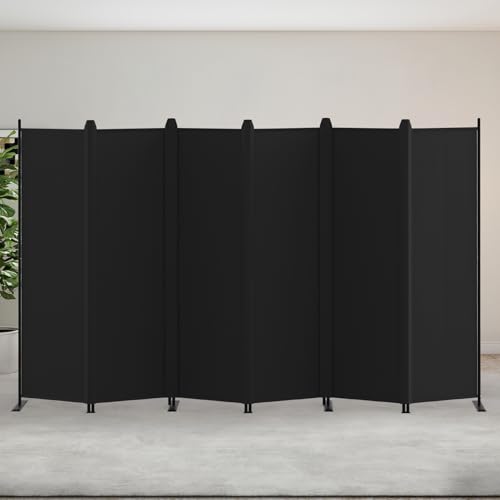 Kokorona 6 Panel Room Divider, 5.8FT Tall Folding Privacy Screen Wall Dividers, Portable Privacy Screen Freestanding Room Divider for Room Separation, Included-Cover Strips, Black, W 329 x H 176 cm