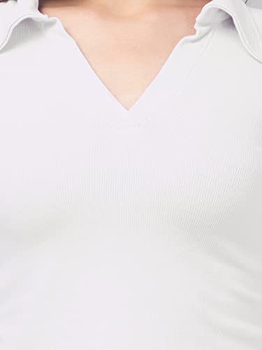 Image of Ribbed Polo Collar Full Sleeves Tops for Women