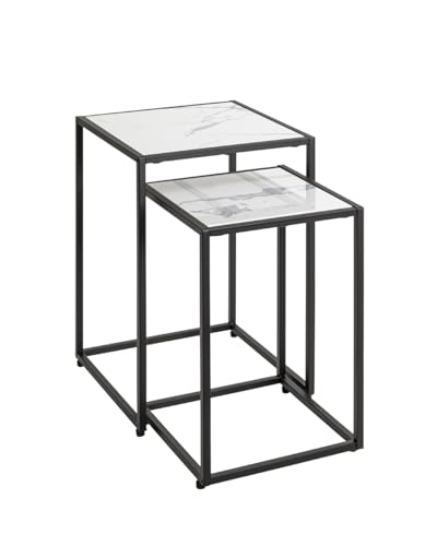 HAKU Möbel Juego de 2 mesas auxiliares Haku Furniture, Color Negro o Blanco, mármol Artificial, Metal, Dimensiones: 28/33 x 43/50 x 28/33 cm (Ancho x Alto x Profundidad), Estilo: Art decó