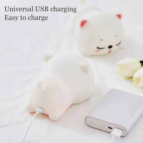 Image of GITGRNTH Rechargeable Silicone Cat Night Light for Kids | Kawaii Cat Lamp Tap and Touch Color-Changing LED Lamp |Adorable Room Decor & Gift for Toddlers, Teens (Cat Light Lamp, Regular), White