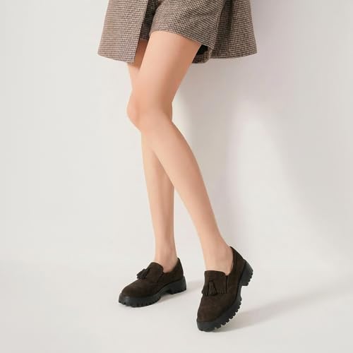 Image of BEAU TODAY Chunky Loafers for Women, Women's Leather Platform Loafers, Lug Sole Tassel Slip On Loafers Shoes Brogues Wingtip Casual Business Shoes Comfortable Dressy