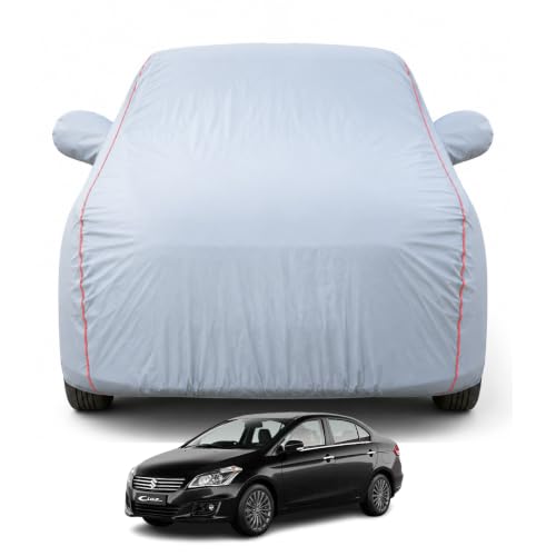 Image of Premium Car Cover for Maruti Suzuki Ciaz 2018-2026 Models | 100% Waterproof, UV & Dust Protection | Mirror & Antenna Pocket | Triple Stitched, Soft Inner Lining, Belt & Buckle (Dark Grey)