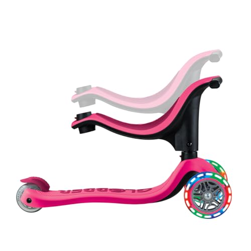 Globber - GO•UP Sporty Lights - Skalierbarer Tretroller, 3 R&auml;der mit Sitz, f&uuml;r Kinder von 15 Monaten bis 6 Jahren, Rosa