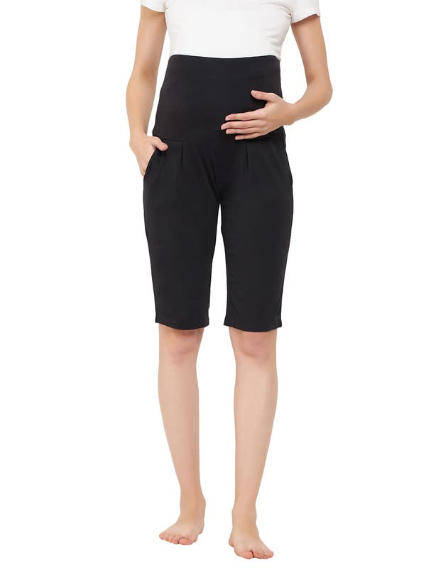 Women's Cotton Chic Basic Maternity Shorts in Black-image-22