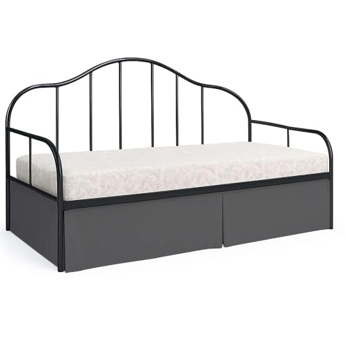 Ready To Rest Twin Daybed Skirt 16 Inch Drop, Pleated Style Bed Skirts for Daybeds, Split Corners with Three Side Coverage (Dark Grey)