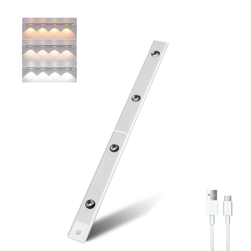 Image of FXPS LED Under Cabinet Lights, USB Rechargeable Battery Powered Kitchen Mountain Corrugated Lights, Closet Lights with Motion Sensor in 3 Color temperatures. (21.3in)