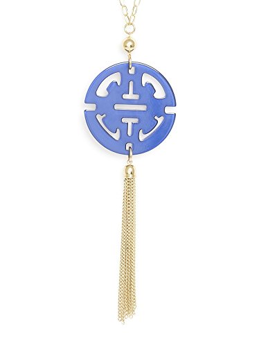 Zenzii Travel Tassel Long Necklace With Cobalt Resin Pendant And Tassel #TOP1