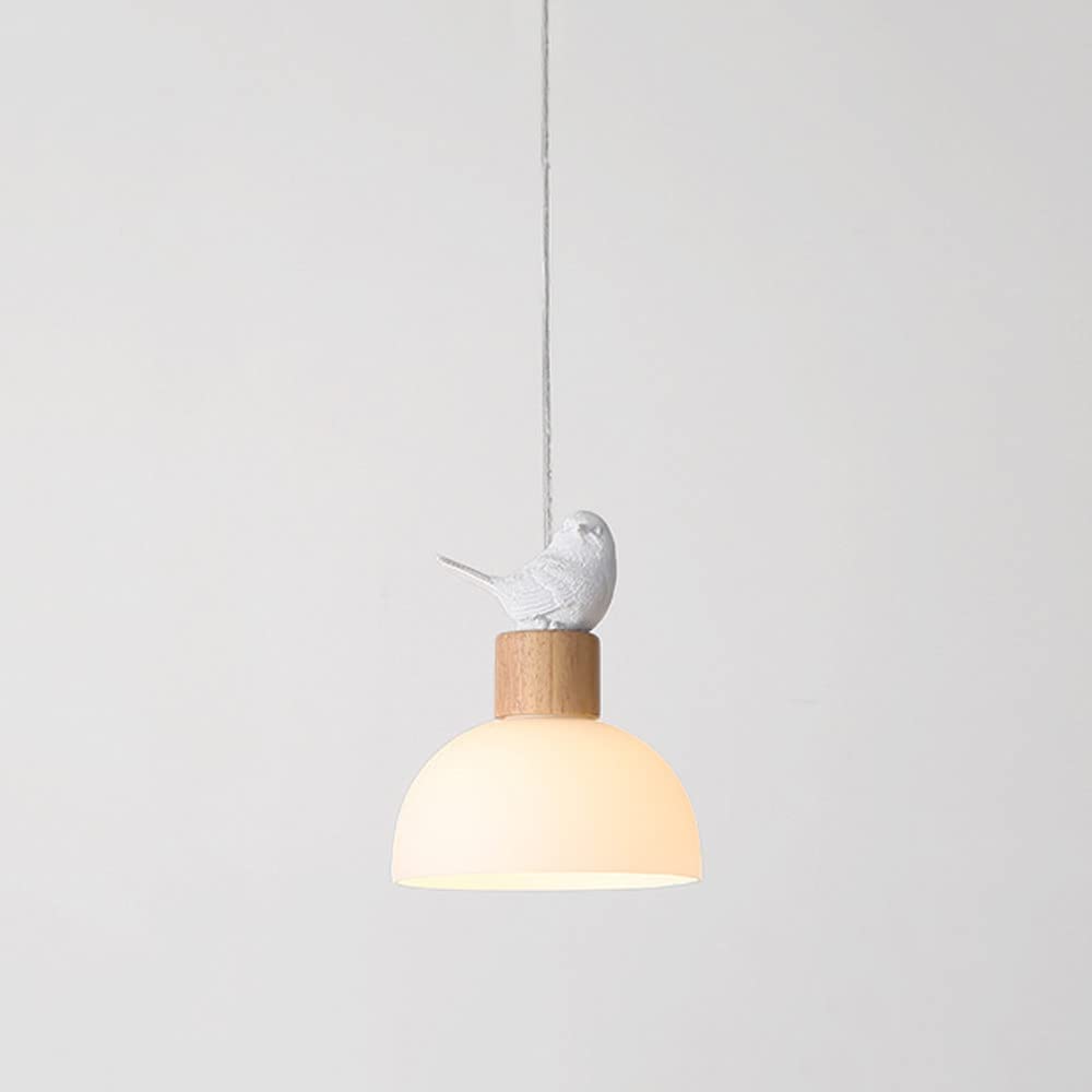 Luminaire suspendu îlot de cuisine suspension verre dôme oiseau bois E27