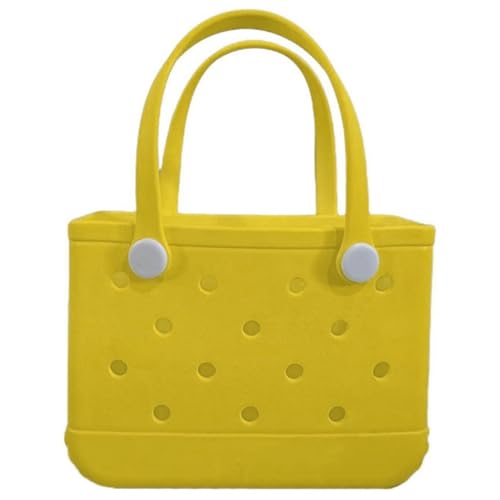 3 Sizes Waterproof Rubber Beach Tote Bag - Large/Medium/Small Waterproof, Sandproof, Washable, Lightweight Travel & Outdoor (Yellow, Small)