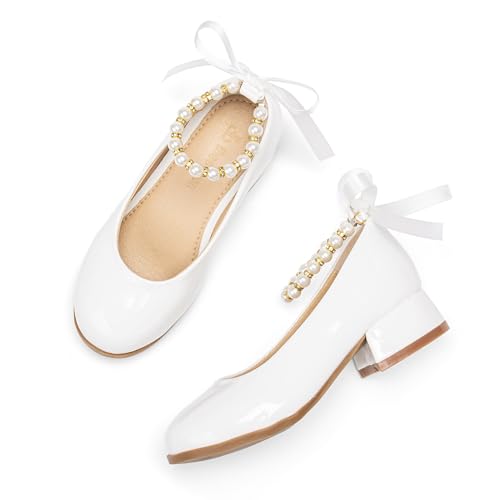 Image of THEE BRON Girls Low Heel Dress Shoes Mary Jane Party Wedding Flower Girl Pumps