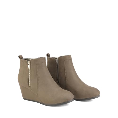 DREAM PAIRS Women's Suede Low Wedges Ankle Boots,Size 8,Taupe/Suede,DOUBLE