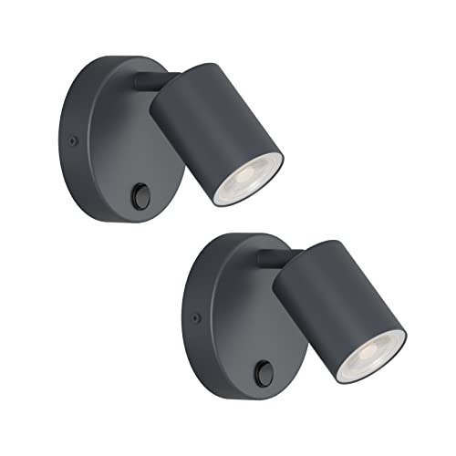Klighten 2 Piezas Lámpara de Pared Interior, GU10 Focos Orientable, Aplique Interior con Interruptor, Aluminio Focos de Pared para Salón Dormitorio Cocina, Antracita, Bombilla no Incluida