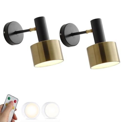 SWEMOPP Aplique de pared LED Juego de dos USB Recargable Funciona con pilas Brazo ajustable negro dorado Lámpara de pared de mediados de siglo Lámpara de pared inalámbrica de granja industrial vintage