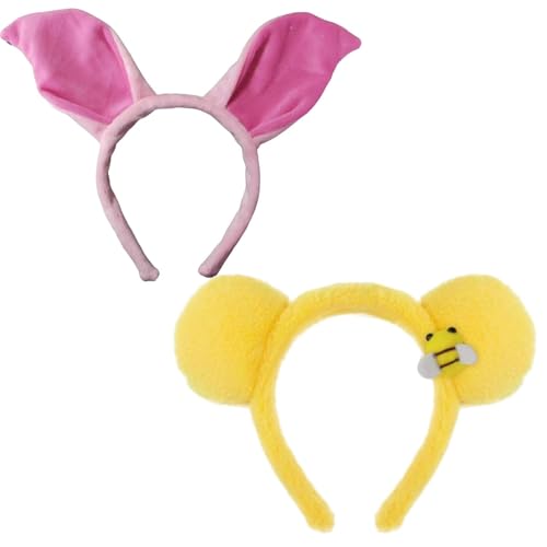 Kirei Sui 2-Piece Soft Pig Ears & Yellow Bear Headband for Halloween Party Accessories Costume Adult