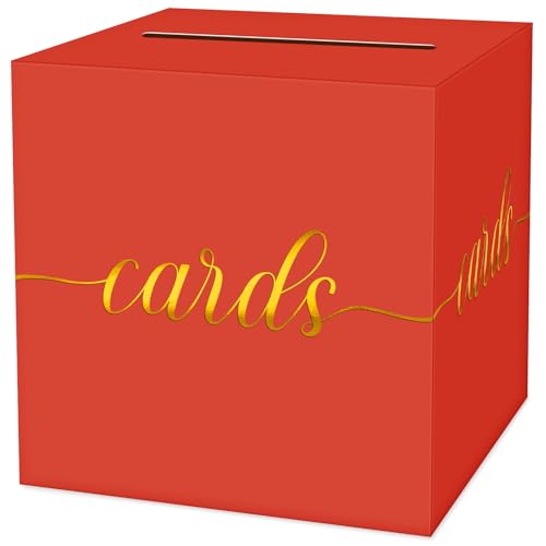 Image of 1 Pack Red and Gold Foil Card Box for Party, 8.7 inch Red Gift Card Box Money Box for Birthday, Wedding, Baby Shower, Retirement, Anniversary, Bridal Shower, Graduation, Raffle Ticket