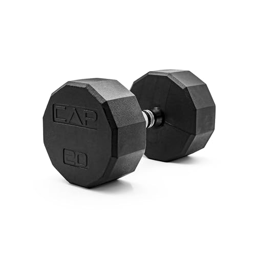 Image of CAP Rubber Coated Dumbbell Weights, Free Weights for Home Gym Strength Training, Anti-Roll Hex Dumbbells with Black, Chrome & Comfort Grip Handles, Singles