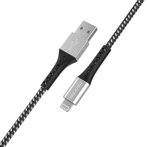 Cabo Lightning USB em Nylon Trançado Geonav C189, 1.2 metros, MFi, Preto