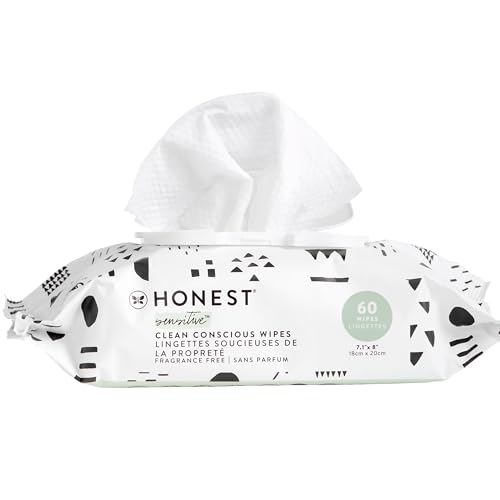 The Honest Company Clean Conscious Multi-Use Wipes Hypoallergenic and Unscented for Sensitive Baby Skin Over 99% Water Compostable Plant Based Pattern Play 60 Count