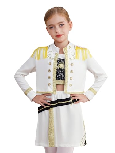 Kids Girls 3Pcs Popular Singer Demon Stage Performance Outfits Long Sleeve Outerwear and Vest Bottoms