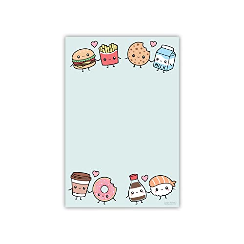 Cute Kawaii Food Love Sticky Notes | Food Humor Notebook Notepad Note Card for Novelty Lover Gift | 50 Pages 4x6
