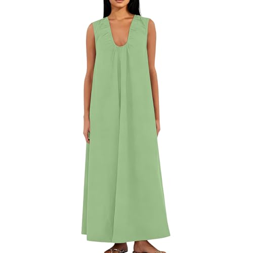 Vestido Mujer Verano 2026 - Elegante Vestido Largo sin Mangas, Escote Pico y Tirolesas, para Fiesta, Playa o Invitada Boda - Disponible en Tallas Grandes(Verde,XXL)