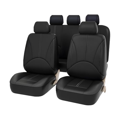 JNNJ 9 Piezas Fundas Asientos Coche, Sets Fundas Asiento Cuero Delanteros Traseros, Fundas Cuero Polvo Transpirables Juego Completo Protector Asiento, Cómodo Cubreasientos Accesorios(Negro)
