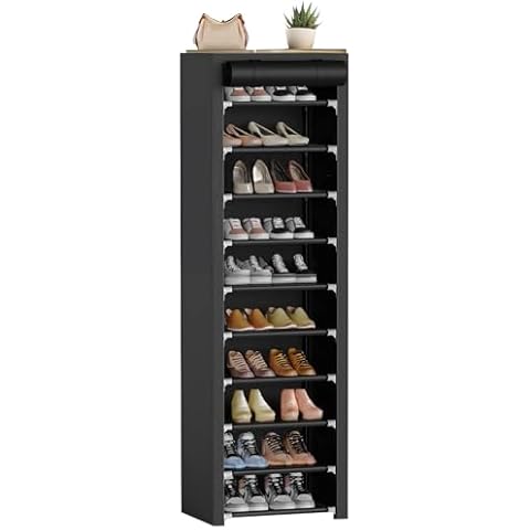 ERONE Shoe Rack with Cover 10 Tier Tall Slim Narrow Shoe Rack Organizer Space-Saving Sturdy Shoe Storage Shelf for Entryway, Closets Cover