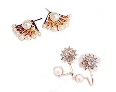 AnMFashion bright gemstone earrings - Front and Back - Ear Jacket - 2 Pairs