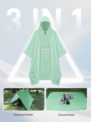 Image of SaphiRose Extra Thick Hooded Rain Poncho Double Layer Waterproof Raincoat Jacket for Men Women Adults