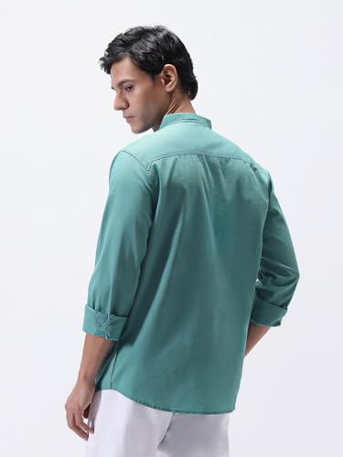 Image of Urbano Fashion Men's Cotton Full Sleeve Regular Fit Casual Solid Shirt with Band Collar