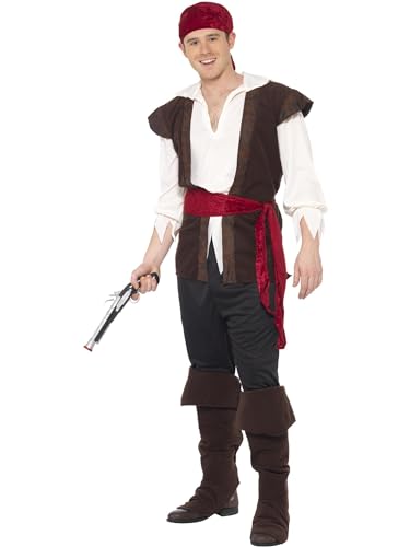 Smiffys Costume de pirate, marron, bandana, haut, pantalon, ceinture & surchausses Halloween