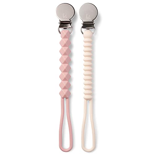 Image of BooginHead by Infantino Silicone Pacifier Clip Baby Pacifier Holder, 2-Pack, Rose & Cream