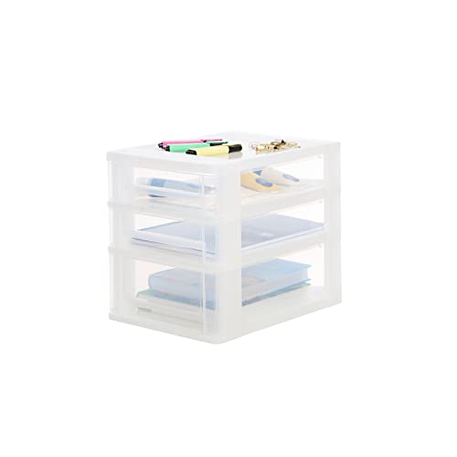 Iris Ohyama, Tour de rangement, Organisateur plastique, 3 tiroirs, 2 x 4L + 1 x 7L, Poignées ergonomiques, Solide, Multi-usage, Salon, Chambre, Bureau - DDOCH-2021 - Blanc givré Cover