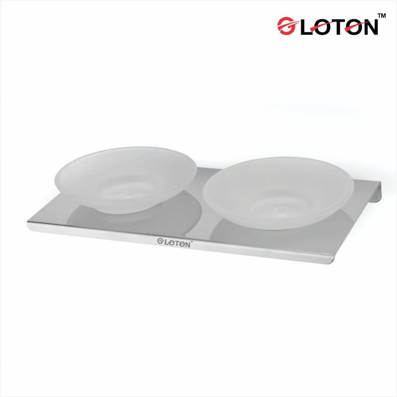 Image of GLOTON Wall Mount Stainless Steel with Smokey Glass Oval Shape Double Soap Holder for Bathroom, Soap Stands for Bathroom Wall /Soap Tray for Bath Dish Bathroom Accessories and Fittings Rust Free