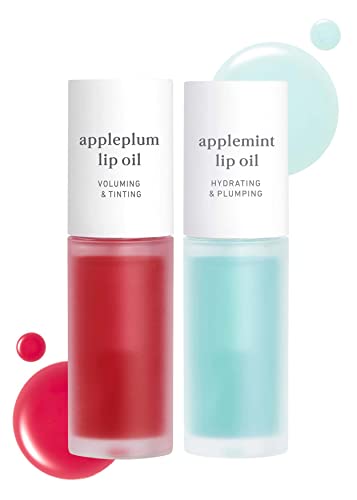 NOONI Appleseed Lip Oil Set - Appleplum & Applemint | with Apple Seed Oil, Lip Oil Duo, Lip Stain, Gift Sets, For Chapped and Flaky Lips