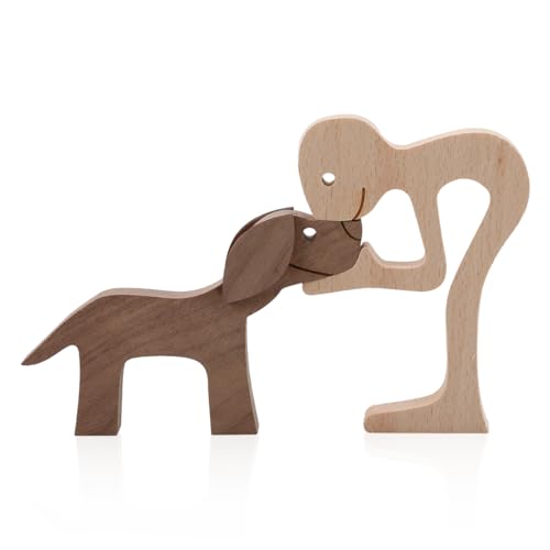 GLADFRESIT Wooden Pet Carvings Dog Puppy Statue - Handmade Craft, Creative Home Décor (Boys and Dogs), Wood-coloured