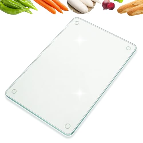 DZAEMOSIIE 40 x 30 cm Planche à Découper en Verre Trempé, Protection de Plan de Travail, Plaque en Verre pour Cuisine, Durable, Résistante, Transparent
