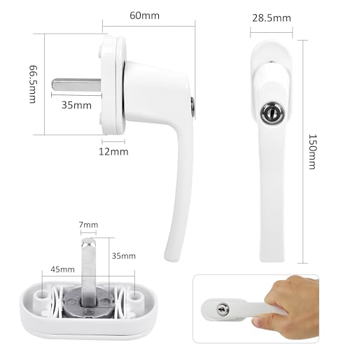 AZKEEGREY 6 Stück Fenstergriffe Abschließbare Weiß, Fenstersicherung Länge des Schafts 35 mm, Aluminium Fensterschloss mit Schlüsseln für Fenstern Balkontüren Terrassentür