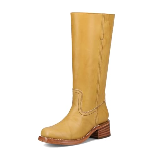 Frye Campus 14L Wide Calf Iconic Tall Boots for Women Crafted from Signature Montana Leather with Goodyear Welt Construction and Stacked Leather Heel – 13” Shaft Height, Banana - 11 M