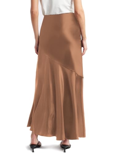 SEBOWEL Women Satin Skirt Silk A Line Swing Ruffle Pleated Cocktail Skirts Silky High Low Tiered Long Maxi Skirt with Split2
