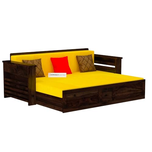 Image of Mamta Furniture Solid Wood Foster 3 Seater Sofa Cum Bed with 40 Density Cushions for Living Room, Three Seater Queen Size Sofa Bed for Home, Sofa Com Bed, Sheesham Wood Walnut