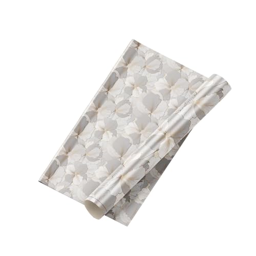 Image of KBR Elegant Grey & White Floral Wallpaper (45 x 300 cm) - Flower Pattern Peel & Stick Self-Adhesive Wall Covering with Soft Botanical Design for Roll for Living Room, Bedroom & Hallway Decor