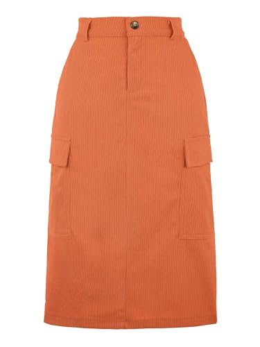 Allegra K Corduroy Cargo Skirts for Women's High Waisted Elastic Back H Line 2025 Fall Midi Skirt
