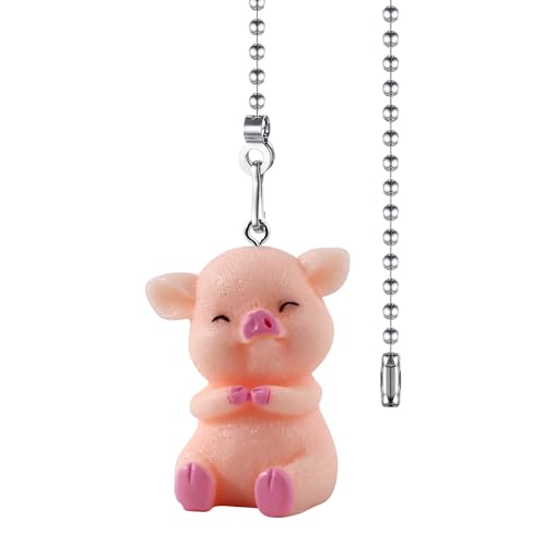 Image of Pig Ceiling Fan Pull Chain,Cute Pink Pig Farm Pulls Charm Extension Decorative,12in 3mm Diameter Beaded Fan Light Pull Chains Extender Ornaments for Kids Room