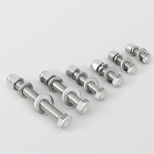 Image of (12 Sets) 3 /8-16 x 4 Hex Head Screw Bolt,Lock Nuts,Flat & Lock Washers Kits,304 Stainless Steel 18-8,Fully Threaded