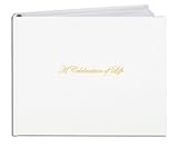 BookFactory Funeral Guest Book ''A Celebration of Life'' / Bonded Leather Memorial Guest Book (48 Pages - 8 7/8'' x 7”), White, Section Sewn Hardbound (Made in USA)