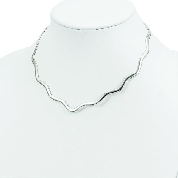 925 Sterling Silver Wavy V Shape Neck Collar Neckwire Chain Cuff Choker Necklace - Image 4