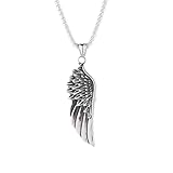 Guardian Angel Wing Pendant Necklace Stainless Steel Punk Vintage Antiqued Feather Single Wings Adjustable Chain Necklace for Men Women Birthday Party Holiday Hip Hop Fashion Jewelry Gifts (Silver)