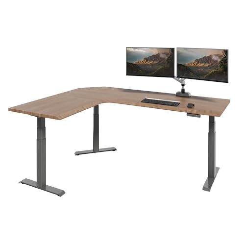 Image of Vari ComfortEdge 80x60 L-Shape Desk- Varidesk Electric Electric Height Adjustable Corner Desk- Home Office Workstation - Walnut Top /Slate Legs (Ships in 3 Boxes)