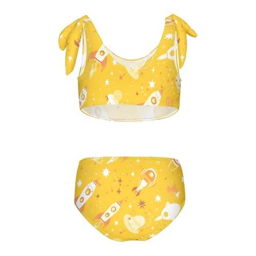 KLL Cartoon Space Pattern Rockets Girls 2 Piece Bikini Sets Quick-Dry Beach Swimsuit Bathing Suit2